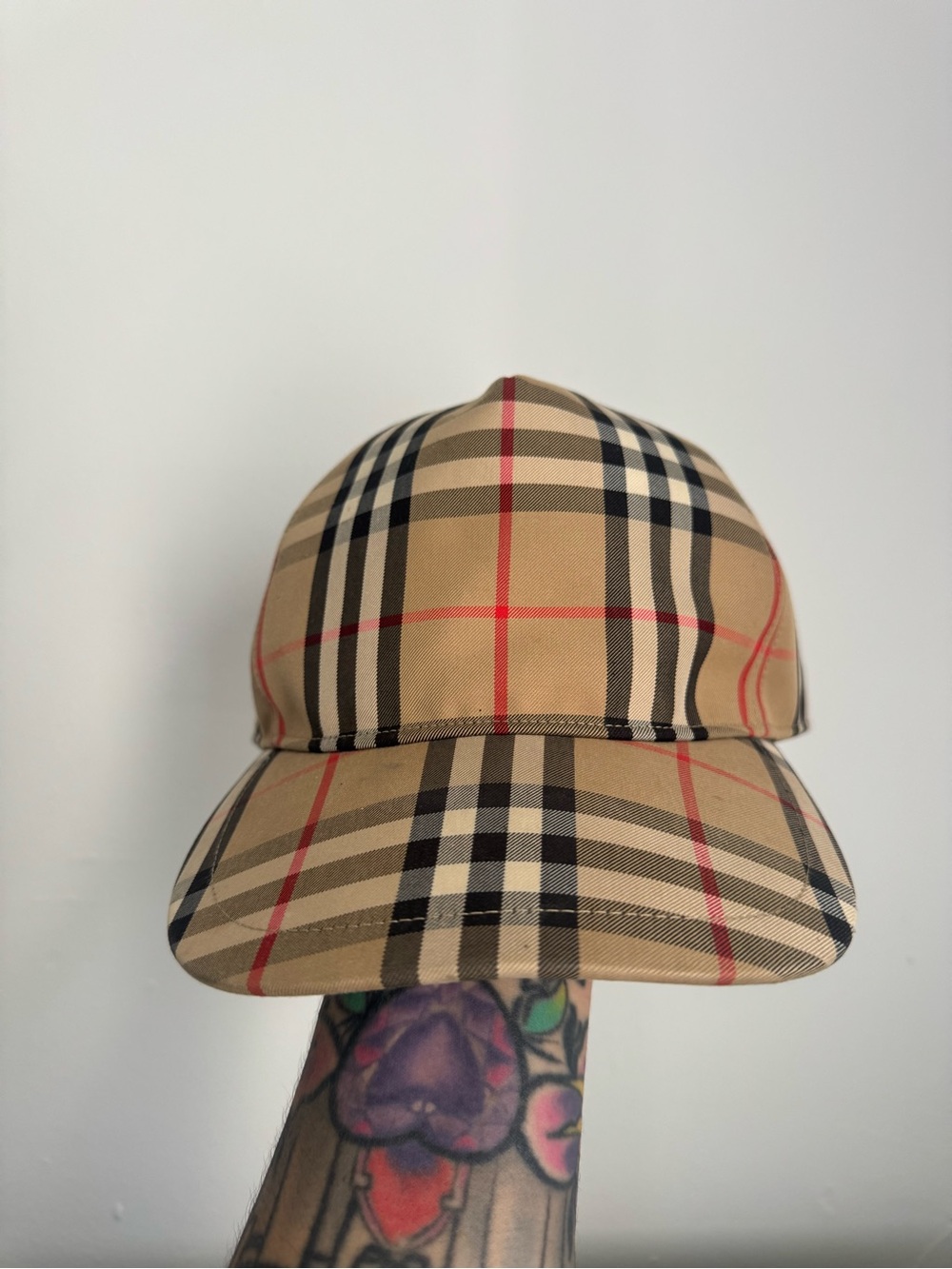 Burberry Tan Plaid Baseball Cap with Black & Red Accents - Picture 10 of 10